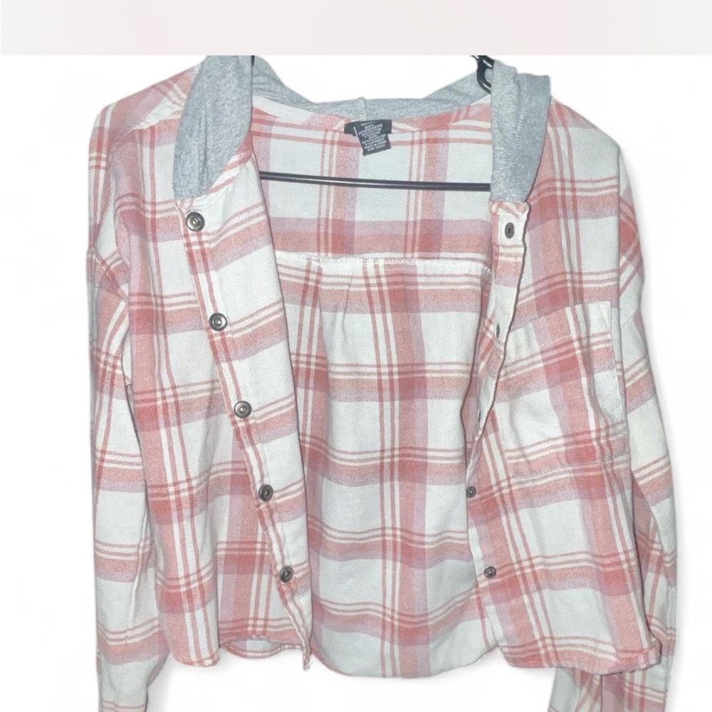Rue21 Pink and White Plaid Shirt with Hood